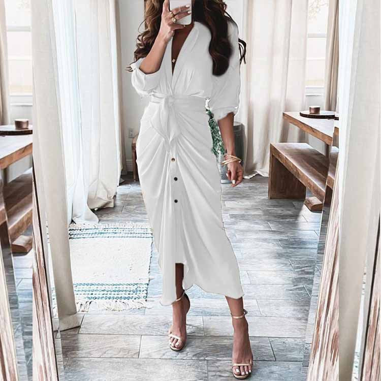 Elegant Floral V-Neck High-Waisted Dress for Women