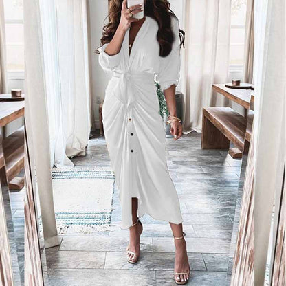Elegant Floral V-Neck High-Waisted Dress for Women