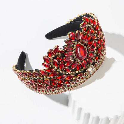Exaggerated Colorful Glass Crown Headband Fashion Hair Accessory for Women