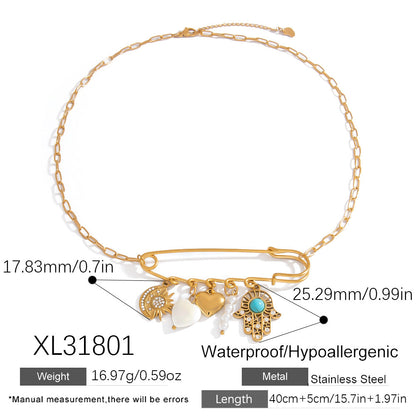 Paperclip Chain Stainless Steel Necklace Elegant Layered 18K Gold Plated