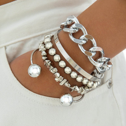 Vintage Geometric Open-Cuff Gold Bracelet Set