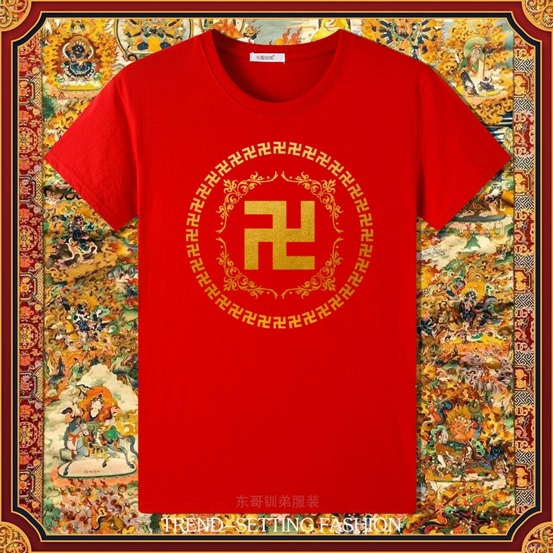 Buddha Heart Seal Ten Thousand Characters Buddha Cotton Short-Sleeved T-Shirt For Men And Women