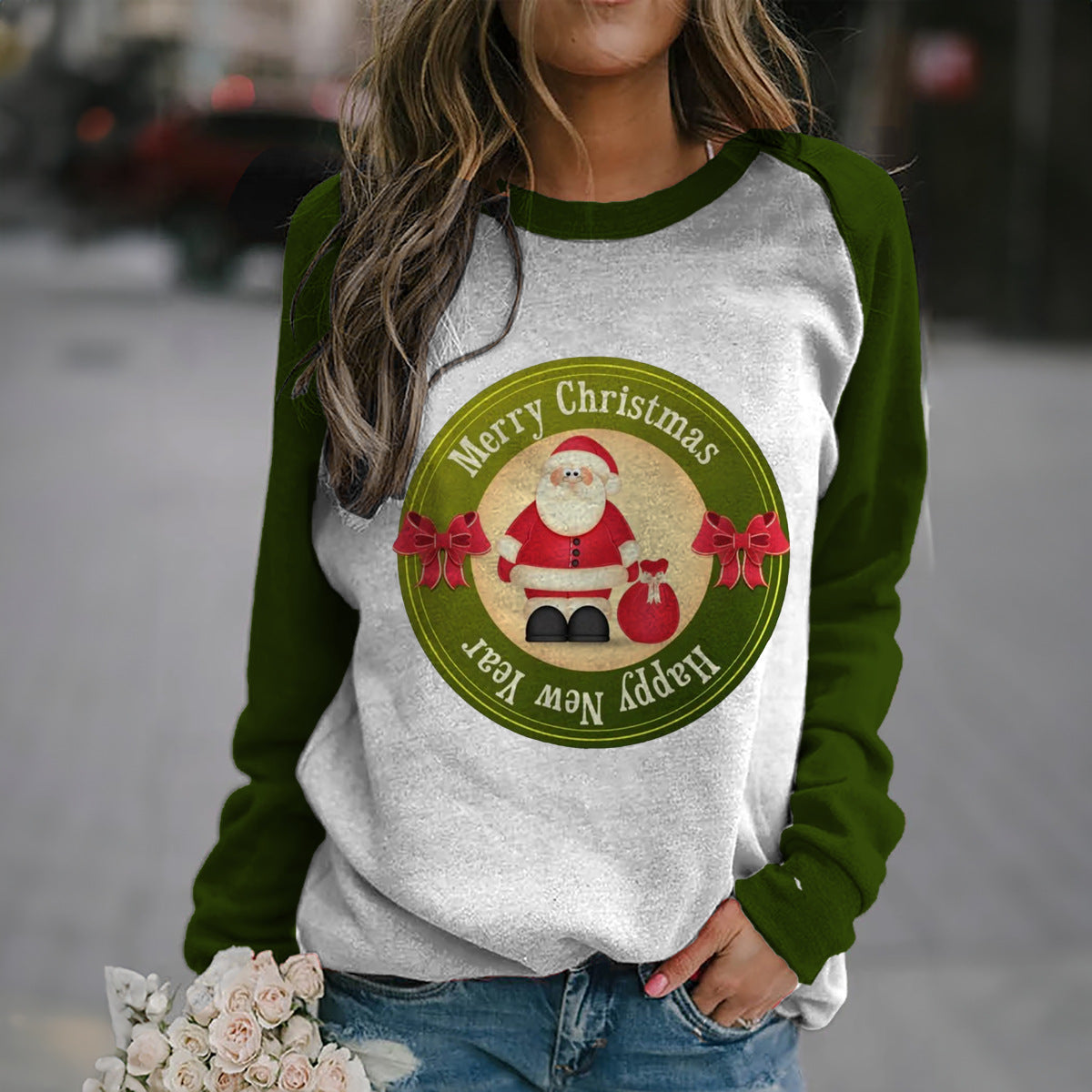 New 3D Digital Printing Long-Sleeved T-Neck Sweater