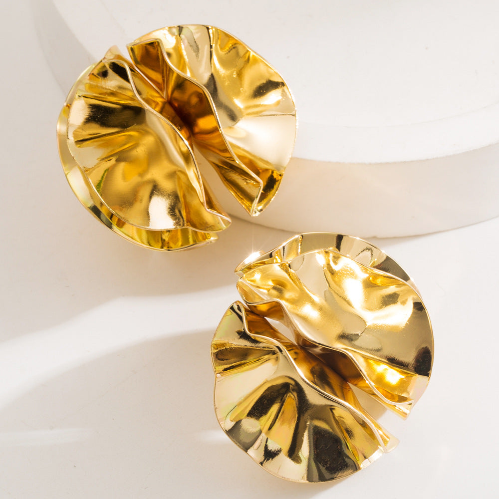 Floral Petal Metal Earrings Chic Design Statement Earrings