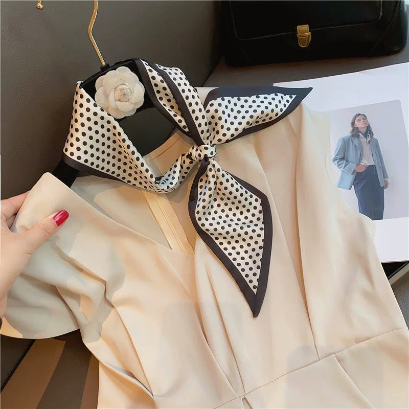 Vintage Houndstooth Long Satin Scarf