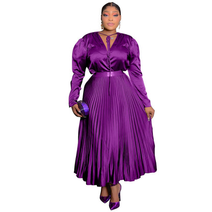 Elegant Solid Color Long Sleeve Dress Set