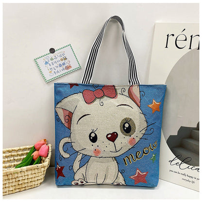 Ethnic Vintage Embroidered Canvas Tote Bag for Women