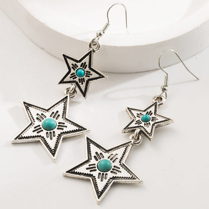 Turquoise Geometric Bohemian Alloy Earrings for Women
