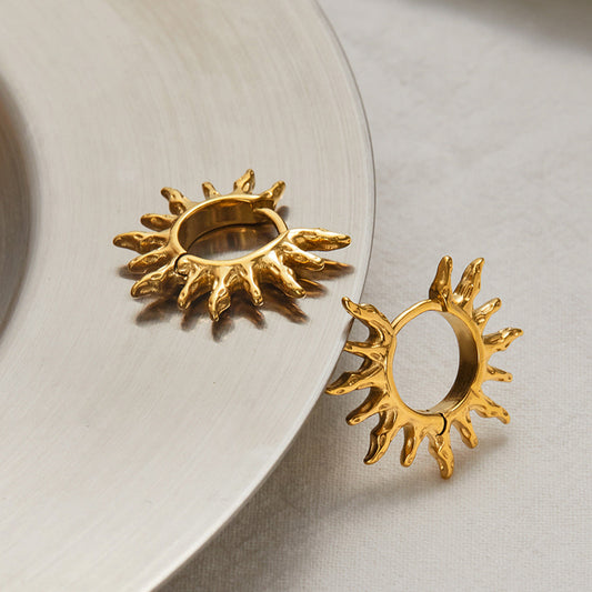 Trendy Gold Sunburst Hinged Hoop Earrings