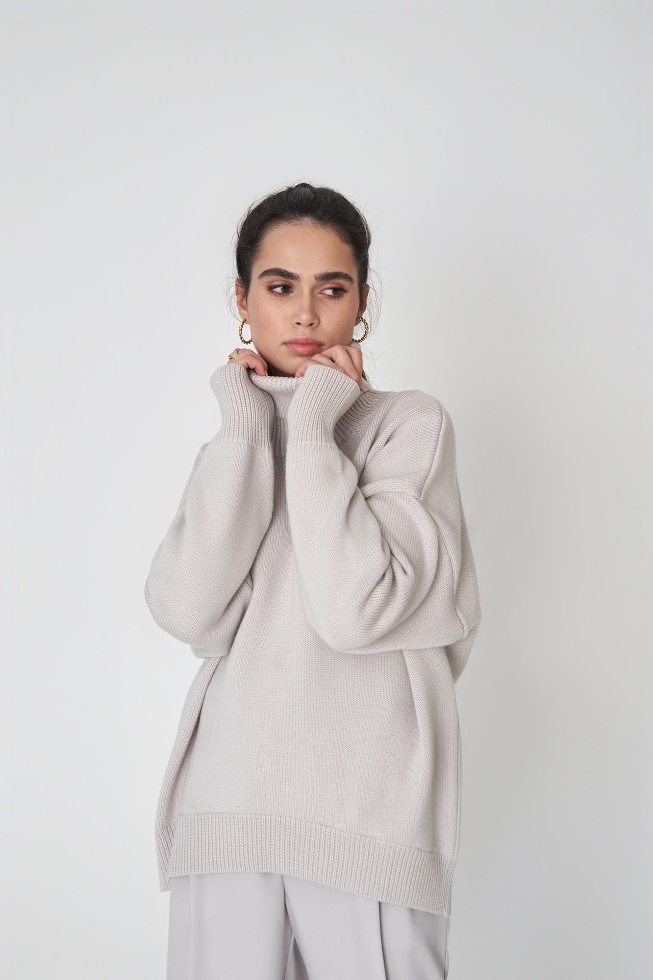 High Collar Loose Solid Color Sweater