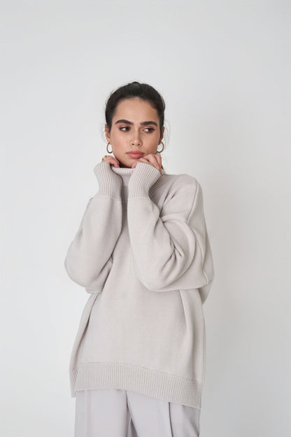 High Collar Loose Solid Color Sweater