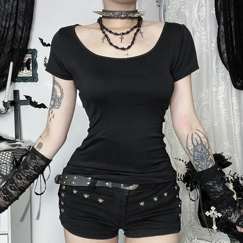 Dark Goth Style Two-Way Tie T-Shirt with Cutout Design
