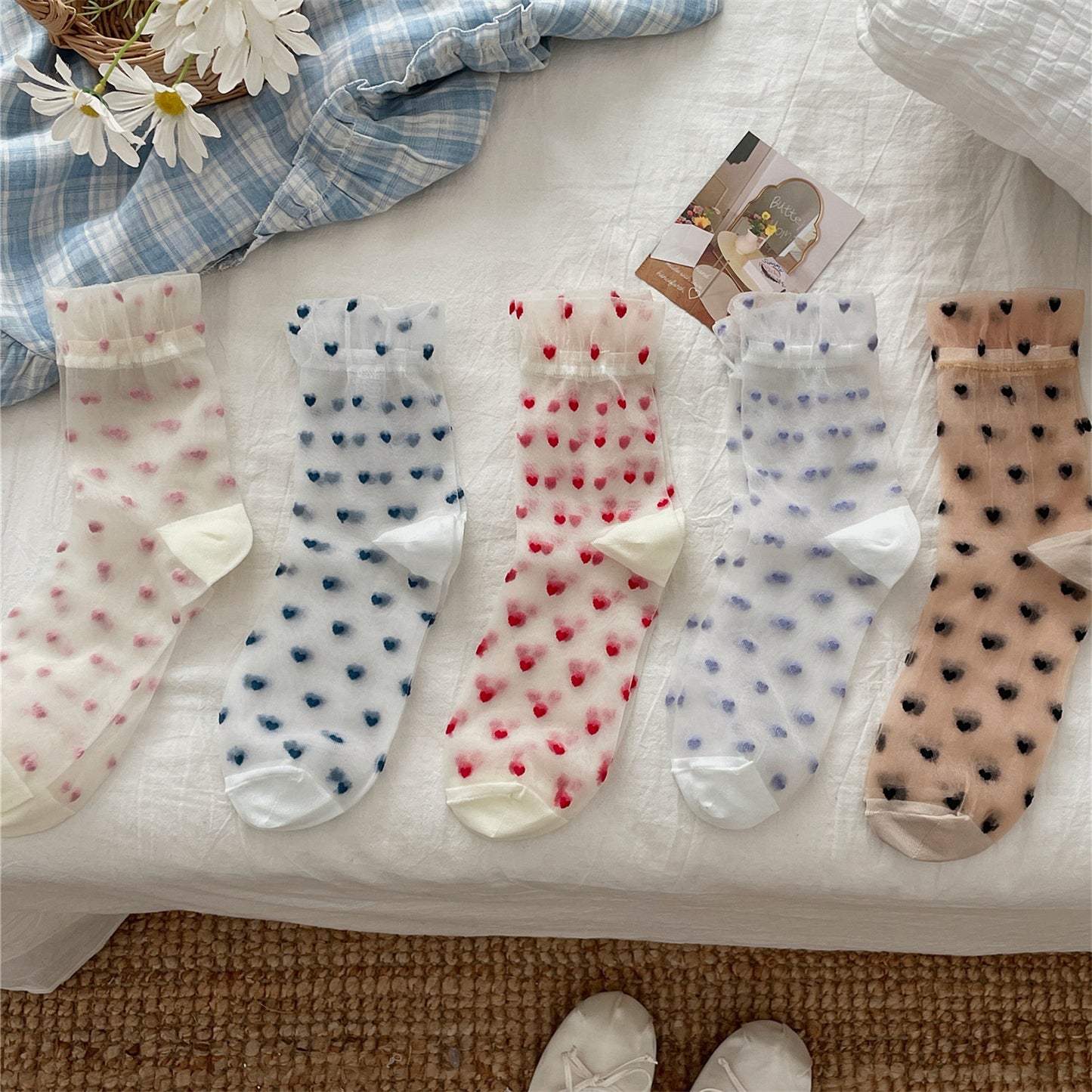 Rufia - Cute Heart Pattern Summer Mid-Calf Socks