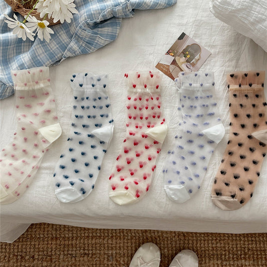 Rufia - Cute Heart Pattern Summer Mid-Calf Socks