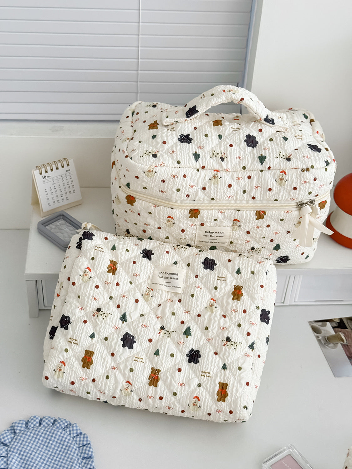 Snowman Bear Makeup Bag Cute Cartoon Print Portable Storage