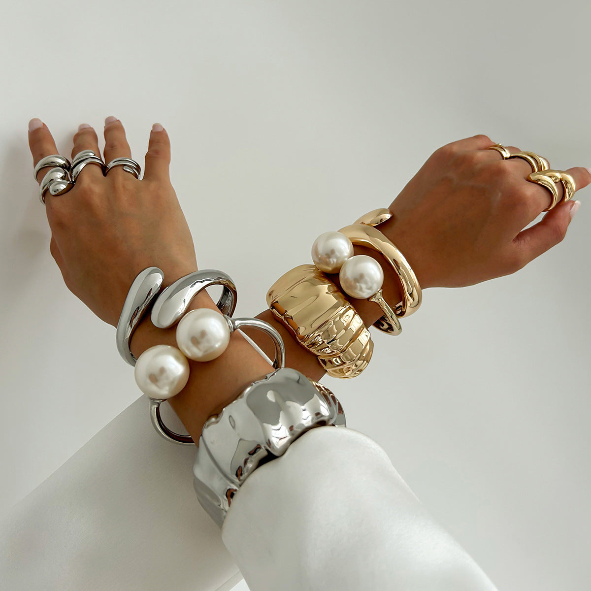 Baroque Style Large Pearl Stacking Bracelet Non-Regular Cuff Bangle For Women