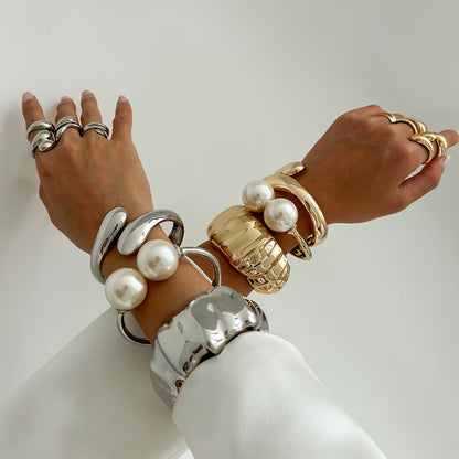 Baroque Style Large Pearl Stacking Bracelet Non-Regular Cuff Bangle For Women