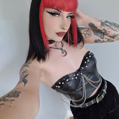 Gothic Dark Style Studded Chain Leather Vest