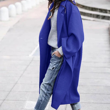 Casual Long Coat Elegant Solid Color Warm Wool Blend Outerwear