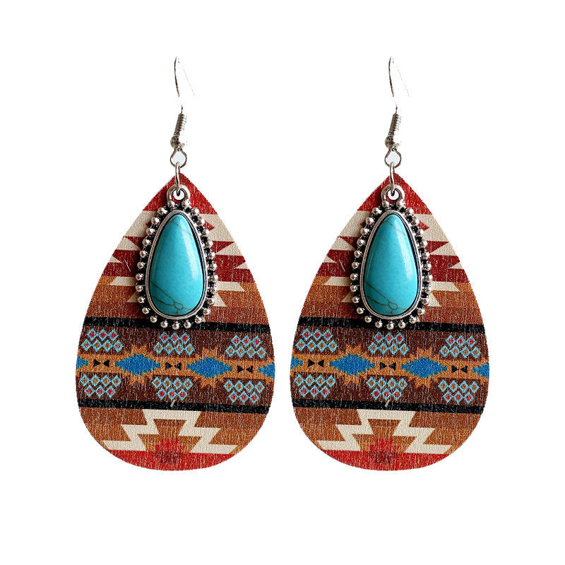 Women'S Earrings Turquoise Pendant Retro Ethnic Fashion Earrings Bohemia Style Earrings
