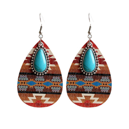Women'S Earrings Turquoise Pendant Retro Ethnic Fashion Earrings Bohemia Style Earrings