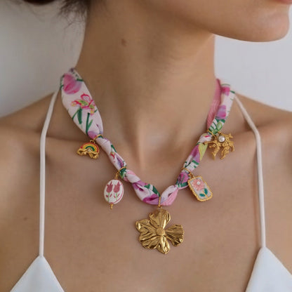 Colorful Cashew Flower Necklace Stainless Steel Pendant 18K Gold Plated Fashion Jewelry