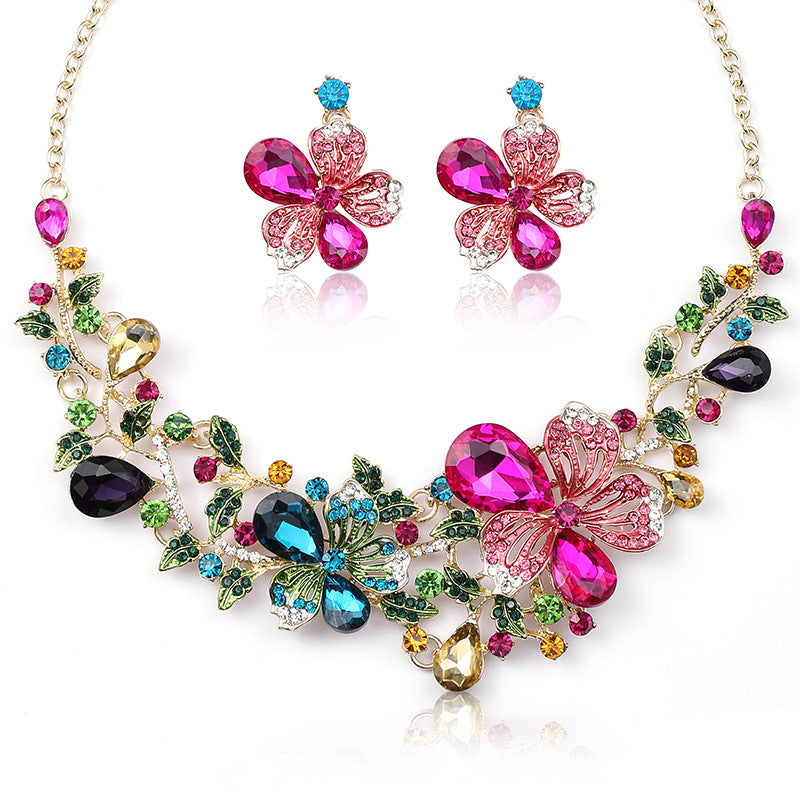 Colorful Floral Necklace Set for Women - Elegant Bridal Statement Jewelry