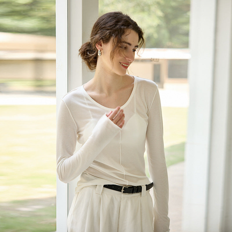 High-Quality Tencel Wool Women’s Long Sleeve Knit Top