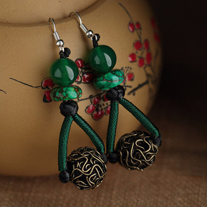 Ethnic Style Earrings Green Earrings Women'S Vintage Style Sterling Silver Premium Sense Earrings