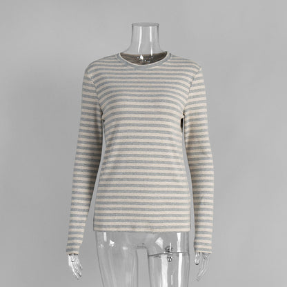 Striped Long Sleeve Cotton T-Shirt Casual Women's Top