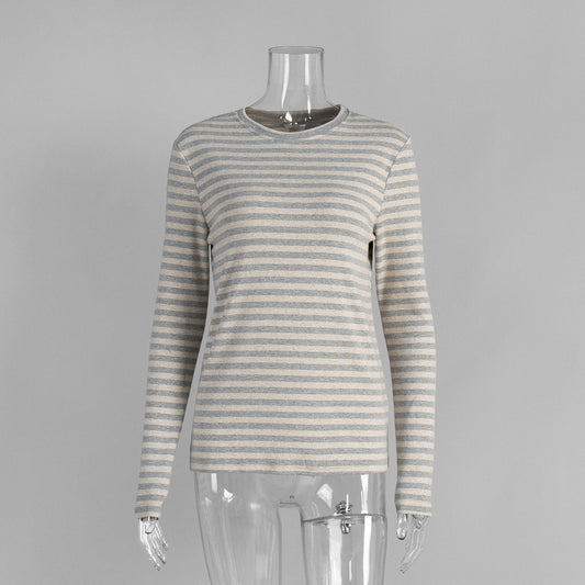 Striped Long Sleeve Cotton T-Shirt Casual Women's Top