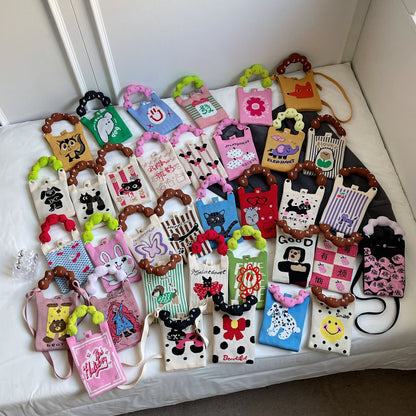 Trendy Knitted Crossbody Phone Bag Cute Cartoon Design