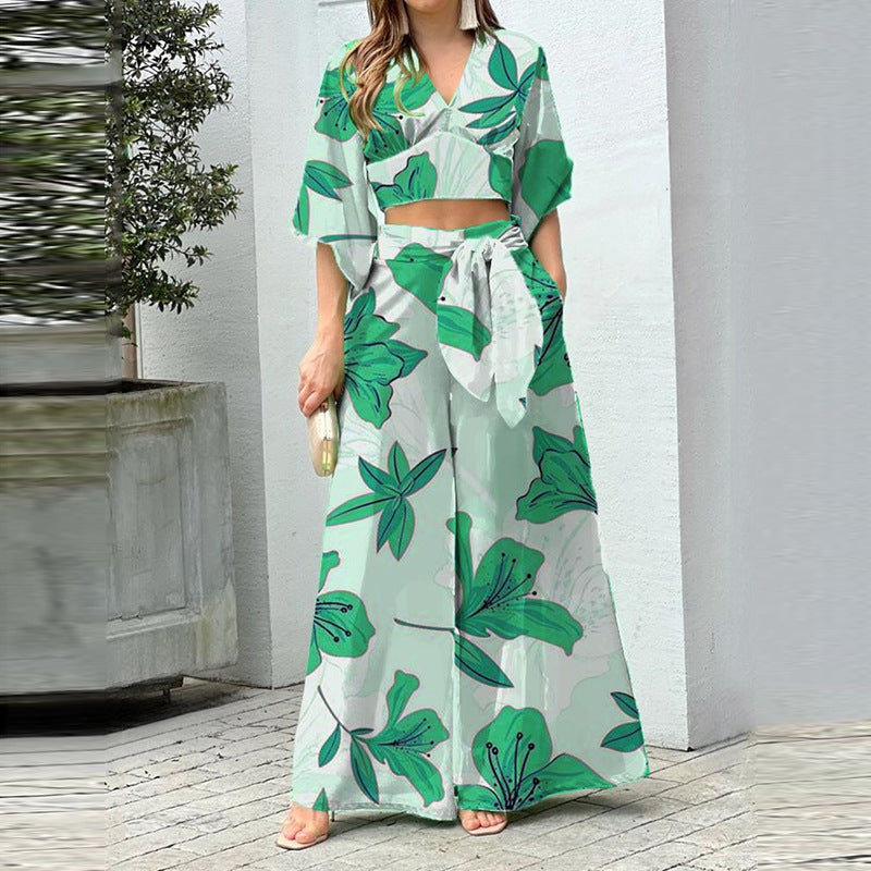 Casual Floral Print High-Waisted Set for Women