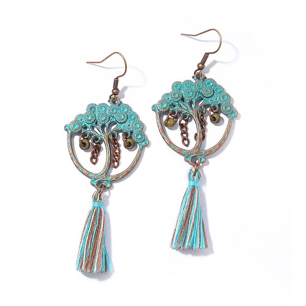 Bohemian Style Gemstone Tassel Earrings for Women