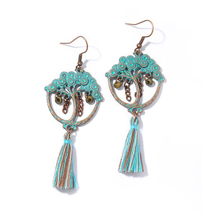 Bohemian Style Gemstone Tassel Earrings for Women