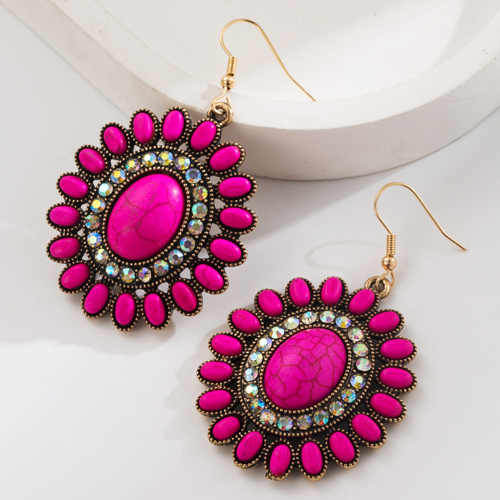 Turquoise Geometric Statement Earrings Vintage Style