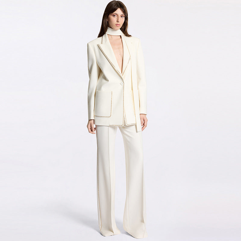 Button-Up Cotton Blazer Pants Set