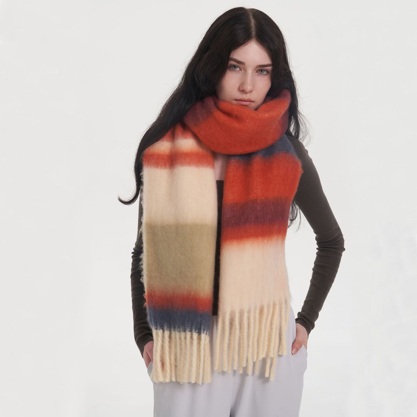 2+ Patchwork Striped Mohair Thick Scarves