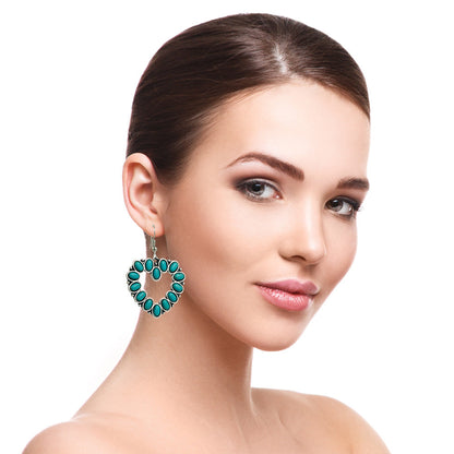 Trendy Heart and Cross Hollow Dangle Earrings with Turquoise