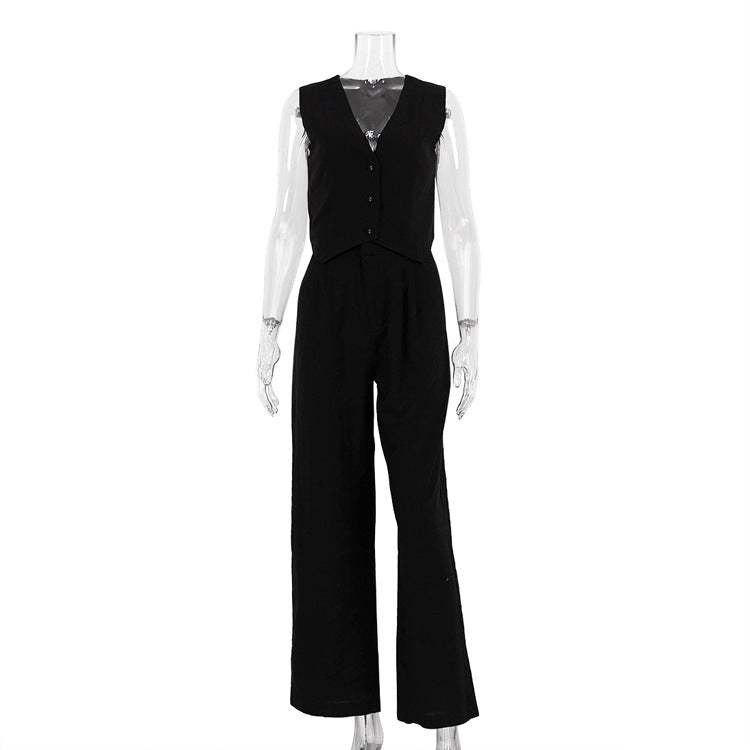 Casual Sleeveless Cotton Vest & Long Pants Set
