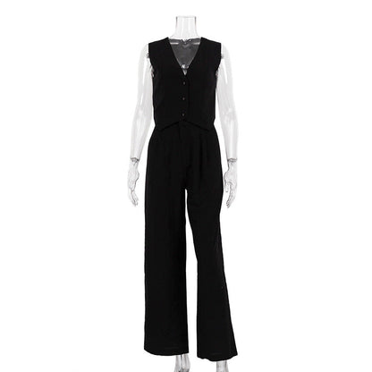 Casual Sleeveless Cotton Vest & Long Pants Set
