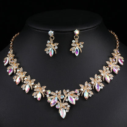 Dragonfly Jewelry Set - Alloy And Crystal Earrings And Necklace