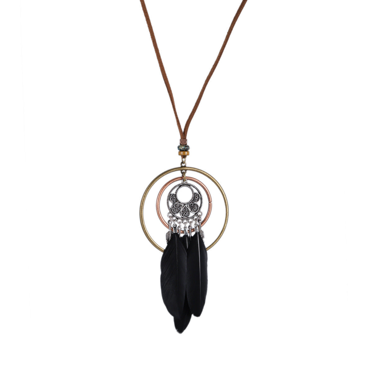 Indian Dreamcatcher Black Feather Tassel Necklace Fashion Jewelry
