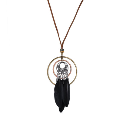 Indian Dreamcatcher Black Feather Tassel Necklace Fashion Jewelry