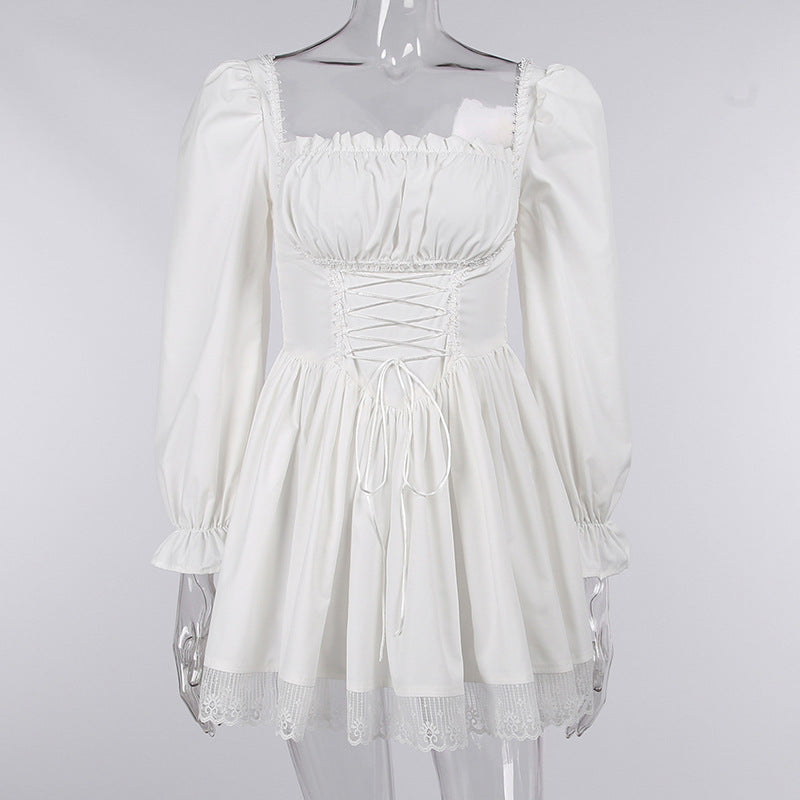 Summer Puff Sleeve Princess Dress with Lace Details