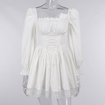 Summer Puff Sleeve Princess Dress with Lace Details