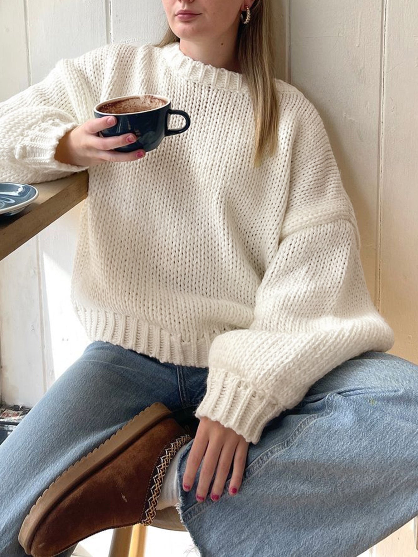 Casual Loose Fit Round Neck Long Sleeve Sweater for Women