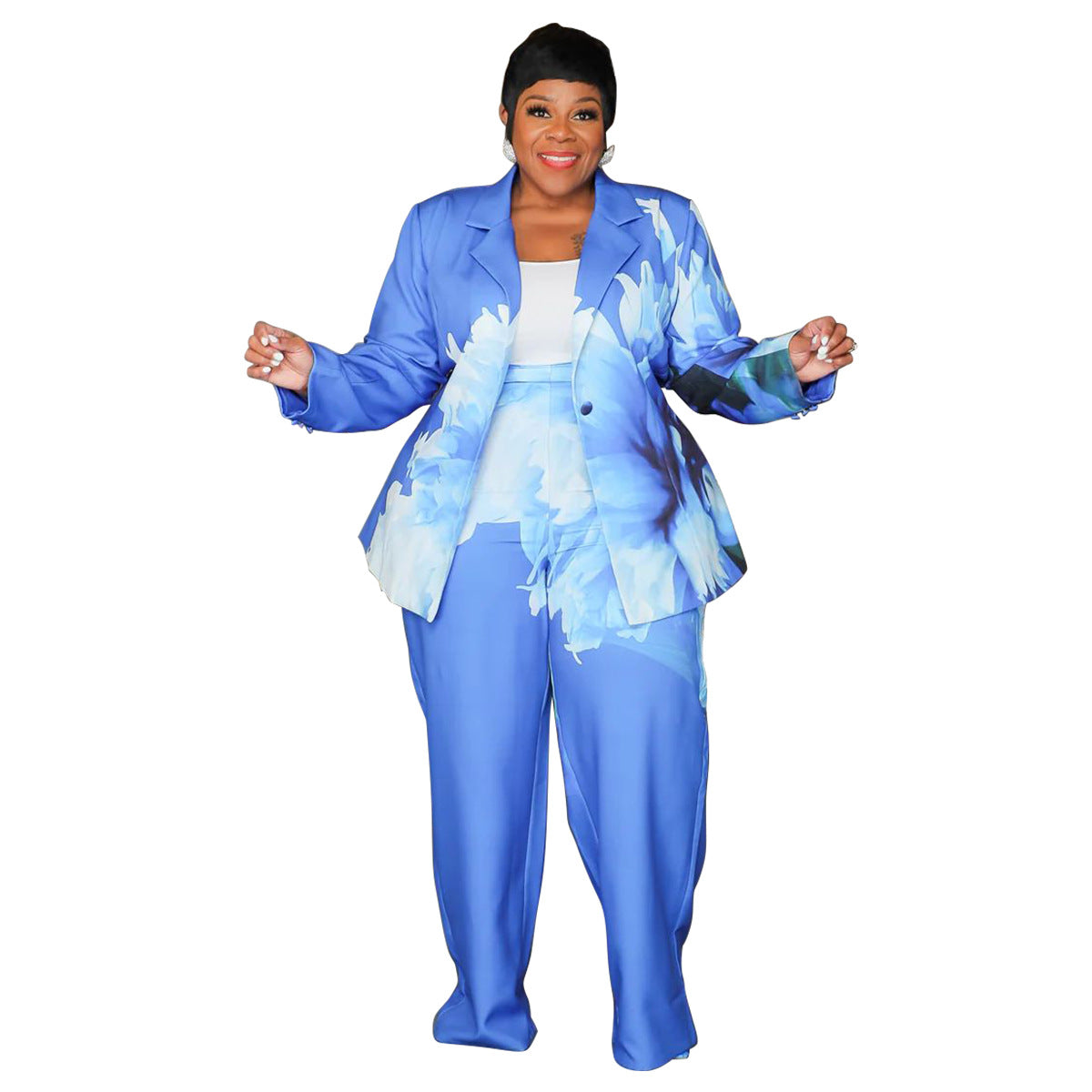 Plus Size Printed Suit Set Casual Blazer And Pants