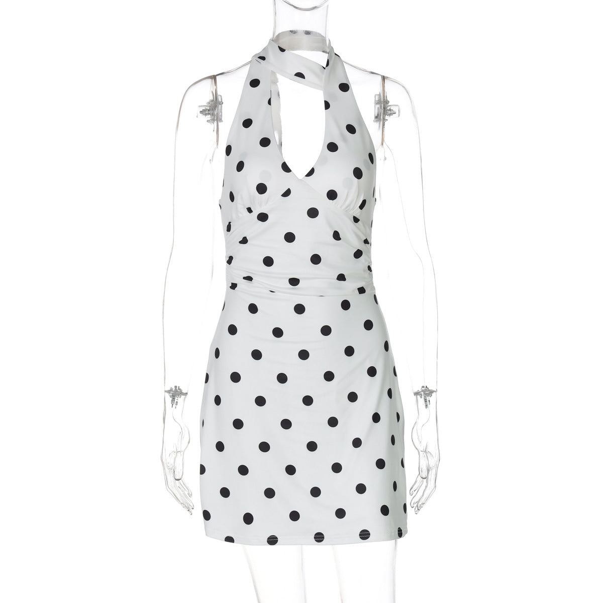 Floral Polka Dot Halter Neck Dress Slim Fit Summer Style