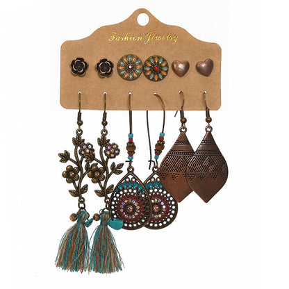 Geometric Alloy Tassel Earrings Set Vintage Style for Women